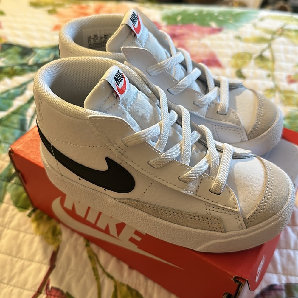 Nike Kids White and Black High-Top Sneakers